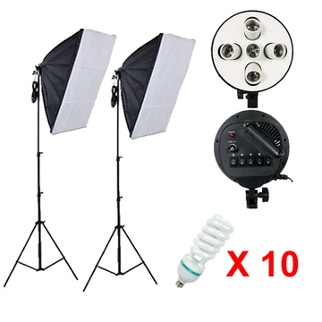 Softbox szett 2db 60x90 softbox 5 foglalattal, 10db 65W spirálizzó, 2db 230cm állvány
