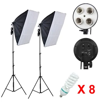 Softbox szett 2db 50x70 softbox 4 foglalattal, 8db 85W spirálizzó, 2db 230cm állvány