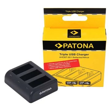 PATONA 9884 Tripla LCD USB töltő GoPro Hero 9 Hero 10 Hero 11 AHDBT901 ADBAT001 ADDBD-211 mikro USB kábellel