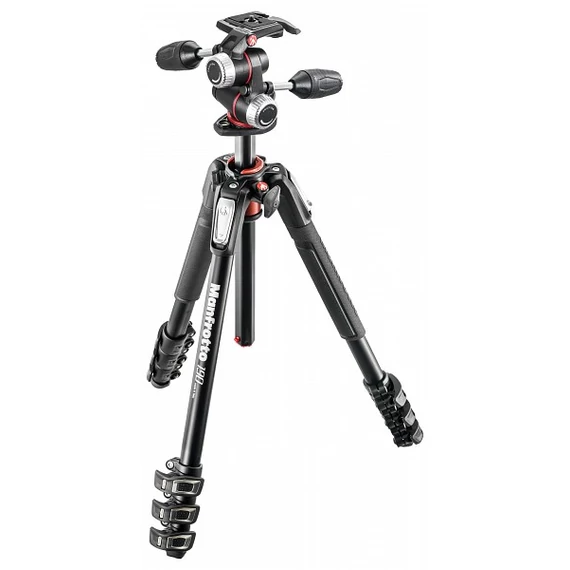 Manfrotto 190XPRO kit alu 4 szekciós állvány horiz. oszloppal + 3D fej MK190XPRO4-3W