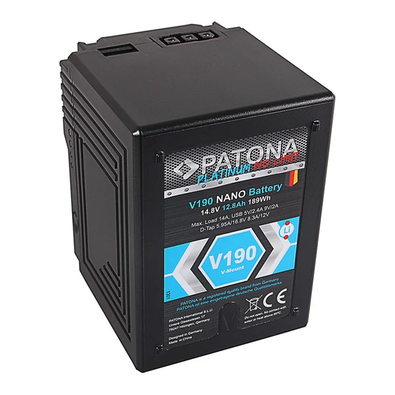 PATONA Platinum NANO V190 V-Mount 189Wh f. Sony DSR 600P 650P 652P HDW 800P PDW 850 BP-150w RED ARRI - 1301