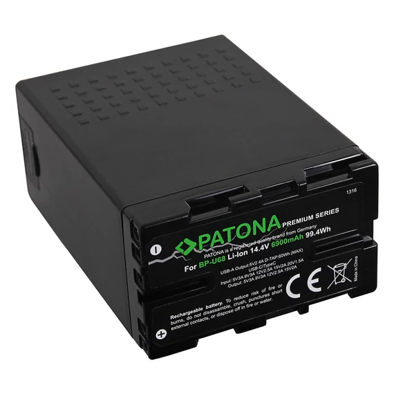 PATONA premium battery f. Sony BP-U68 BP-U65 BP-U60 6900mAh incl. D-Tap and USB ports with PD charger - 1316