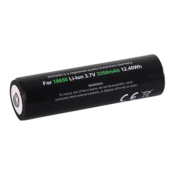 PATONA Premium 18650 cell Li-Ion battery unprotected sharp/button top 3.7V 3350mAh - 6516